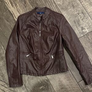 Apt 9 Women’s Moto Faux Leather Jacket Dark Burgundy Leather Jacket Small